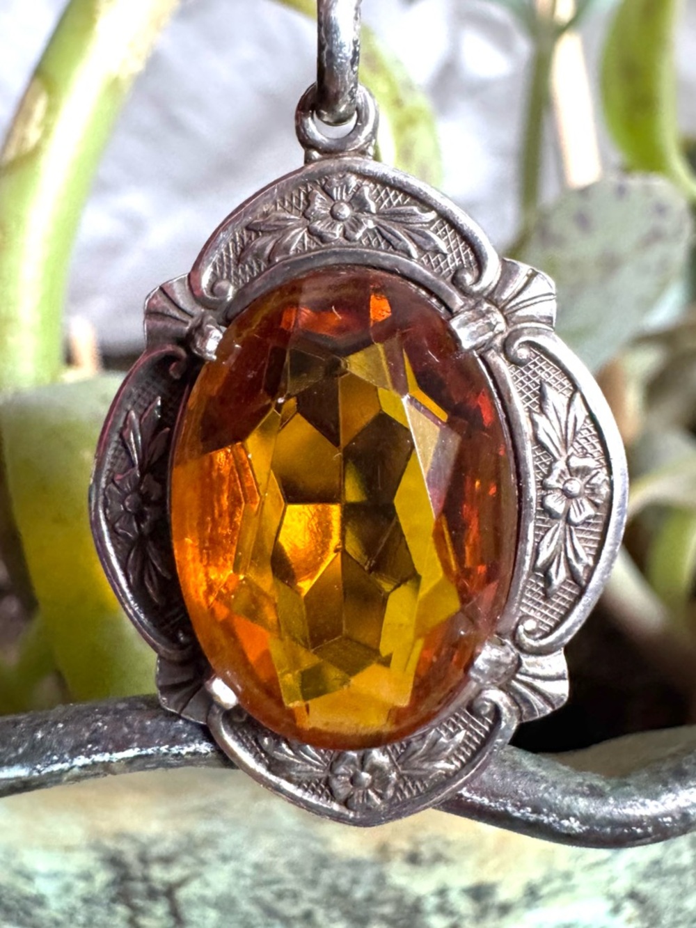 Sterling Amber  Glass Necklace